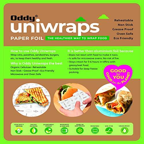Oddy Uniwraps Food Wrapping Paper Sheets | Wrap Roti, Parantha, Sandwich, Burger & More! Keep Food Safe & Fresh | 10x12 Inches, Pack of 20 Sheets - Pluugin Store