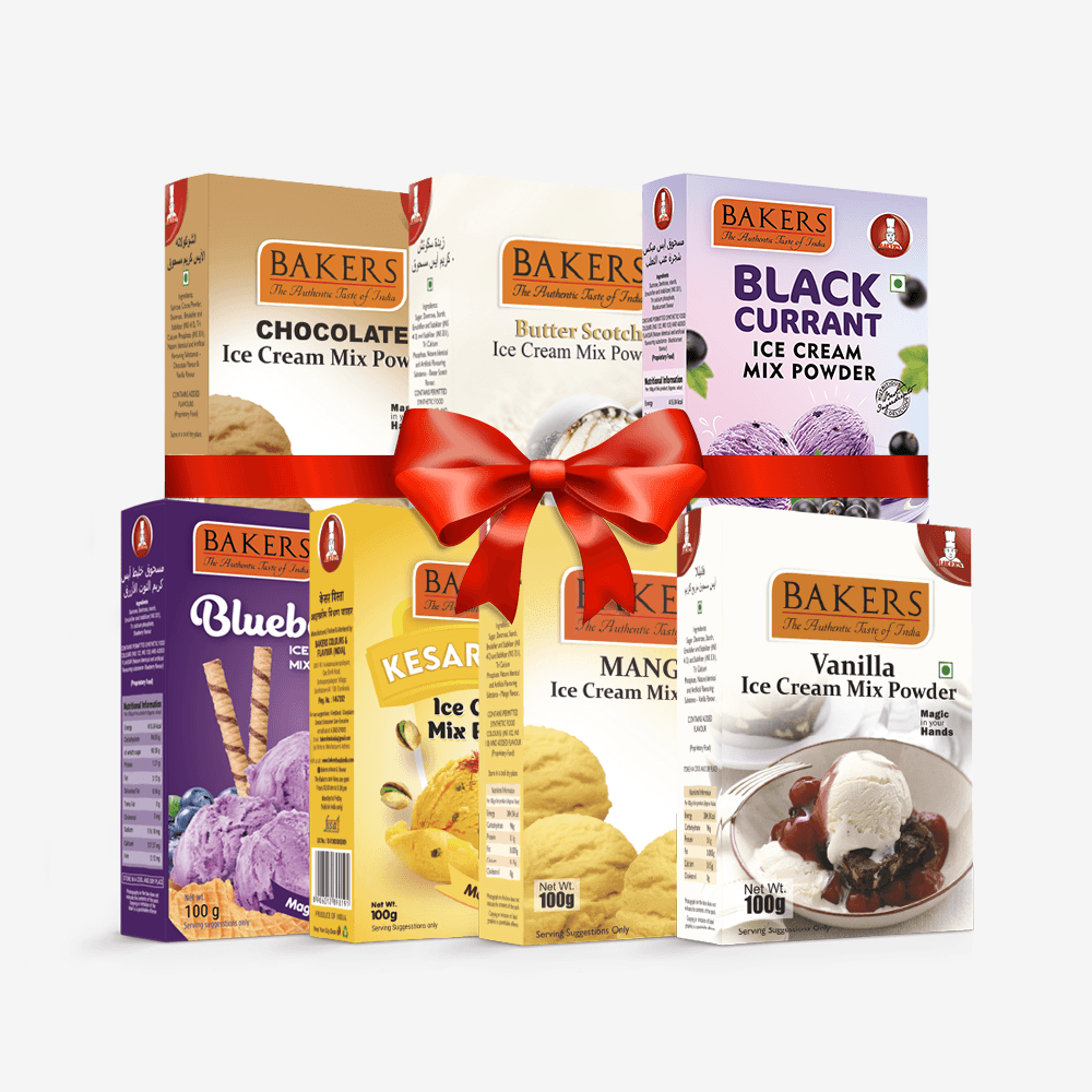 BAKERS Ice Cream Mix Powder - Black Currant + Blueberry + Butter Scotch + Chocolate + Kesar Pista + Vanilla + Mango Pack of 7 - Pluugin Store