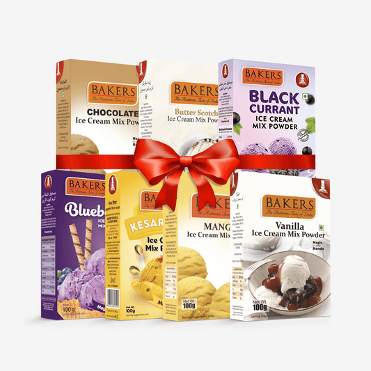 BAKERS Ice Cream Mix Powder - Black Currant + Blueberry + Butter Scotch + Chocolate + Kesar Pista + Vanilla + Mango Pack of 7 - Pluugin Store