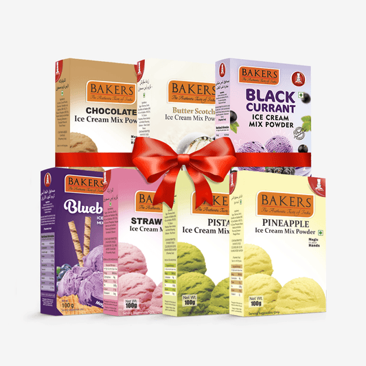 BAKERS Ice Cream Mix Powder - Black Currant + Blueberry + Butter Scotch + Chocolate + Pineapple + Pista + Strawberry Pack of 7 - Pluugin Store