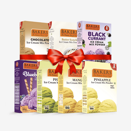 BAKERS Ice Cream Mix Powder - Black Currant + Blueberry + Butter Scotch + Chocolate + Pineapple + Pista + Mango Pack of 7 - Pluugin Store