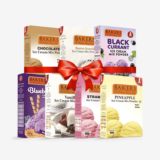 BAKERS Ice Cream Mix Powder - Black Currant + Blueberry + Butter Scotch + Chocolate + Pineapple + Strawberry + Vanilla Pack of 7 - Pluugin Store
