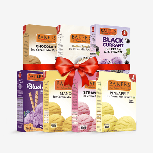 BAKERS Ice Cream Mix Powder - Black Currant + Blueberry + Butter Scotch + Chocolate + Pineapple + Strawberry + Mango Pack of 7 - Pluugin Store