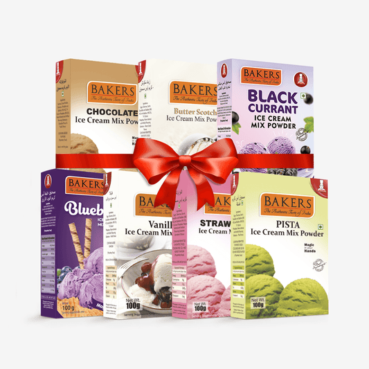 BAKERS Ice Cream Mix Powder - Black Currant + Blueberry + Butter Scotch + Chocolate + Pista + Strawberry + Vanilla Pack of 7 - Pluugin Store