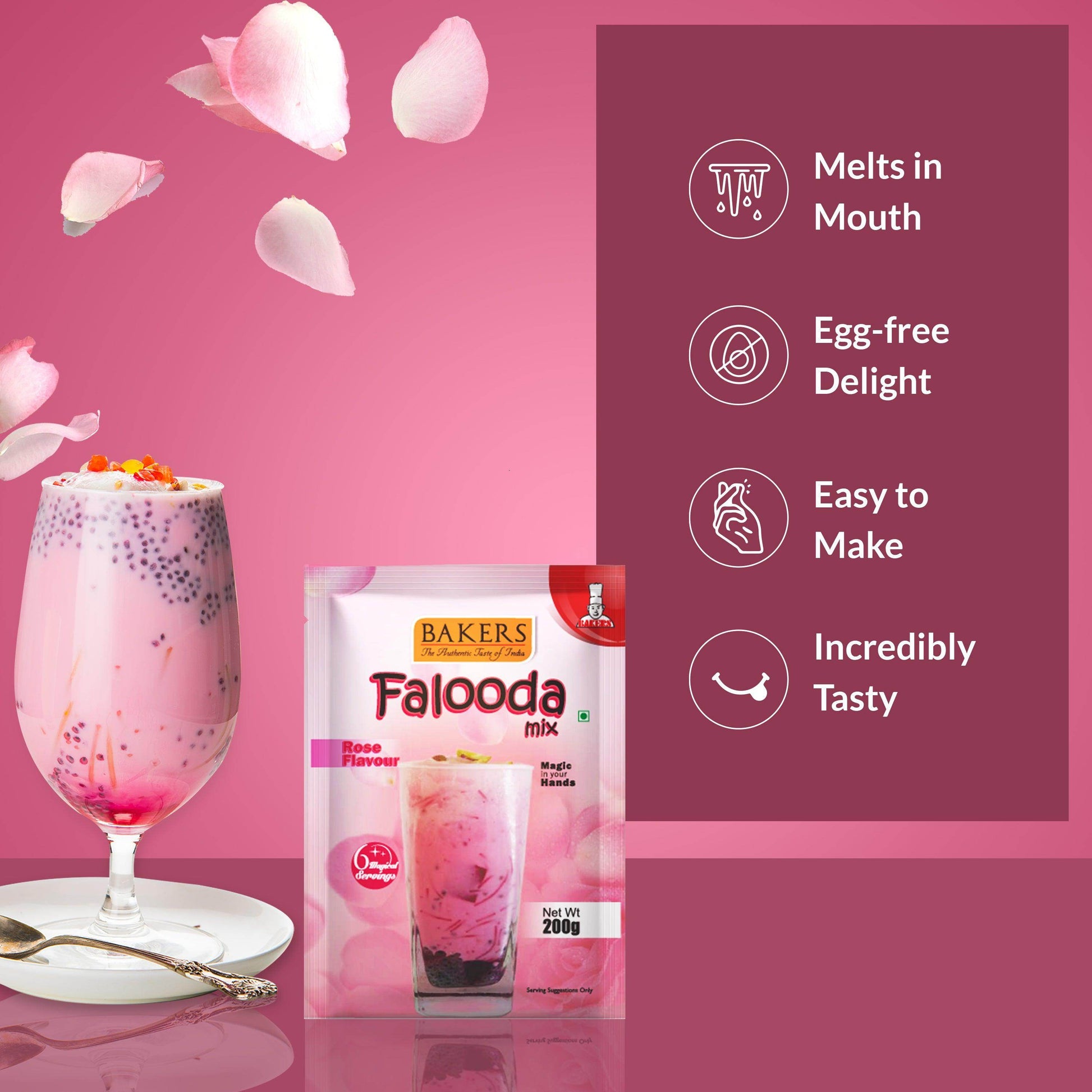 BAKERS Falooda Mix Powder Rose Flavour 200 gm - Pluugin Store