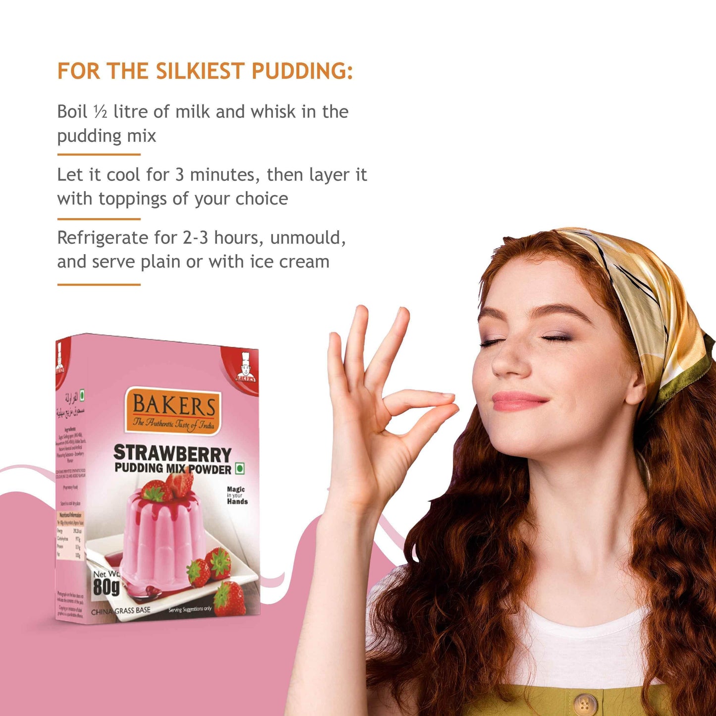 BAKERS Pudding Mix Powder Strawberry Flavour Pack of 3 (80 gm x 3) - Pluugin Store