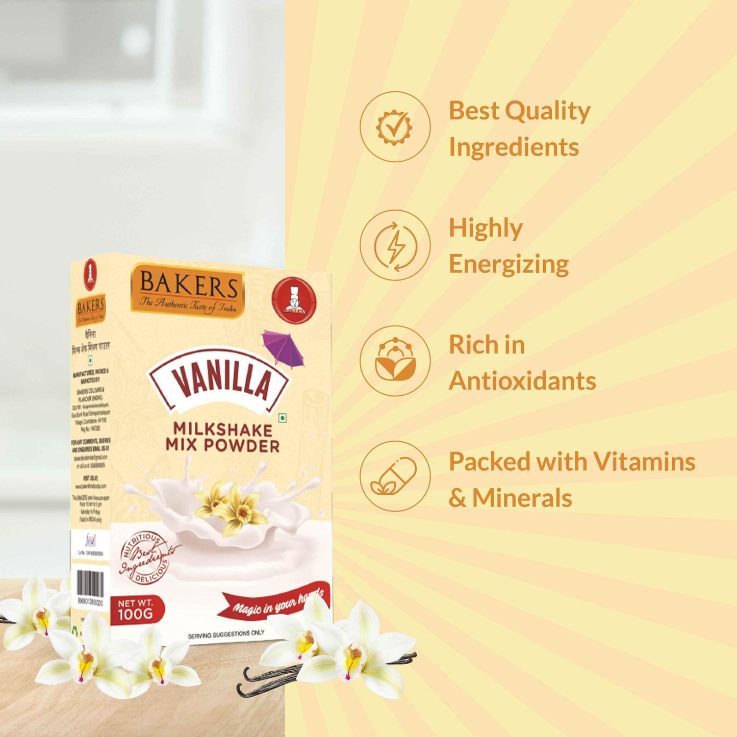BAKERS Milkshake Mix Powder Vanilla Flavour 100gm - Pluugin Store