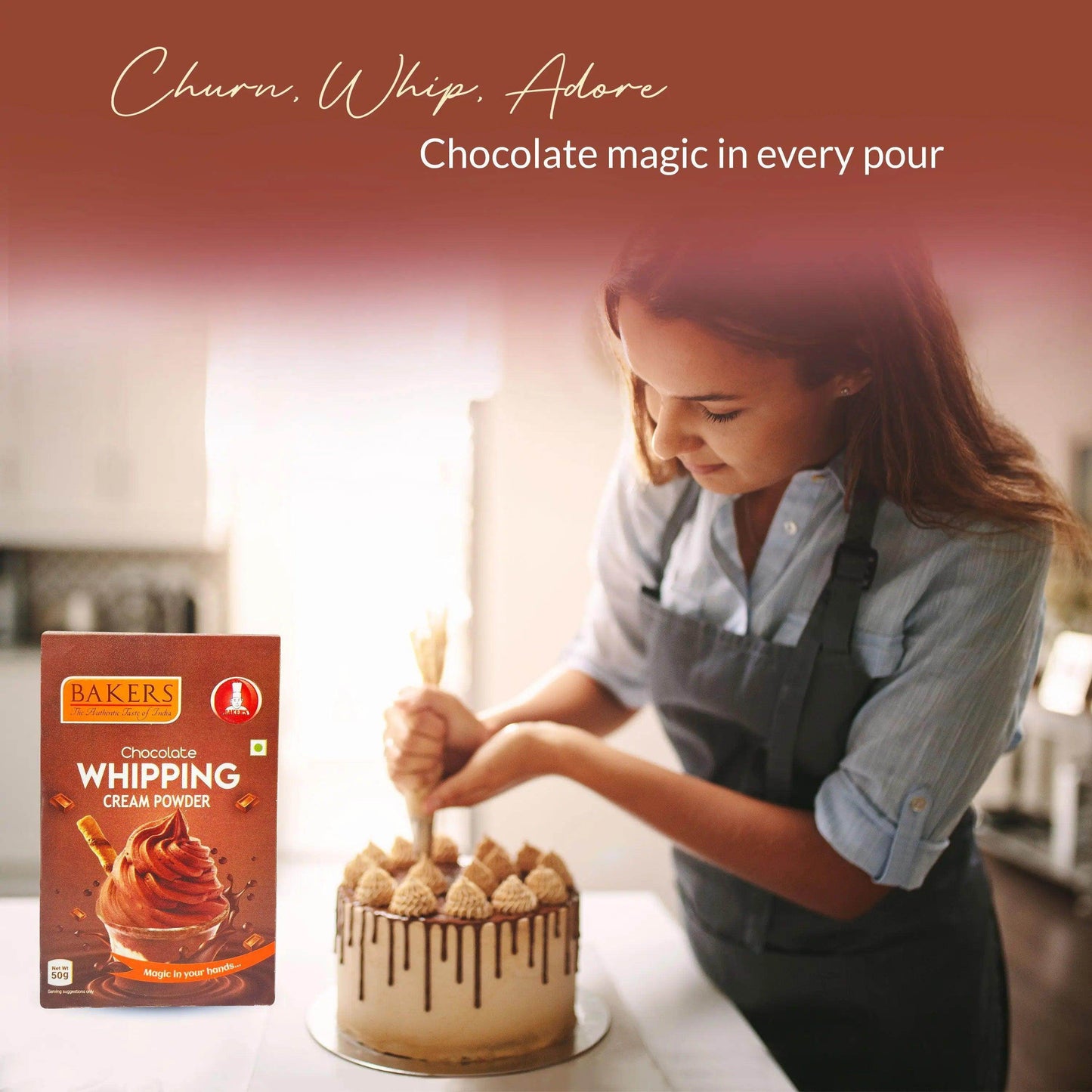 BAKERS Whipping Cream Chocolate Flavour 100% Veg for Cakes, Muffins, Cupcakes Pack of 3 (50 gm x 3) - Pluugin Store