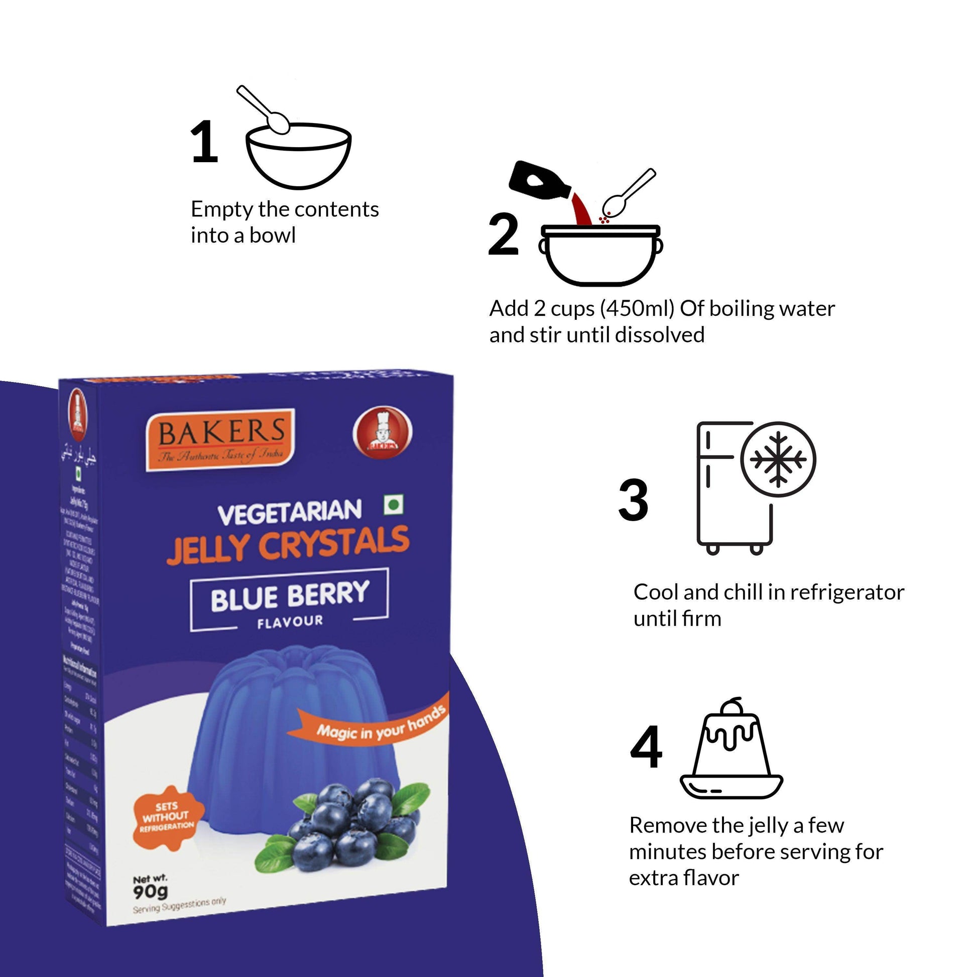 BAKERS Jelly Crystals Blueberry Flavour Pack of 3 (90 gm x 3) - Pluugin Store