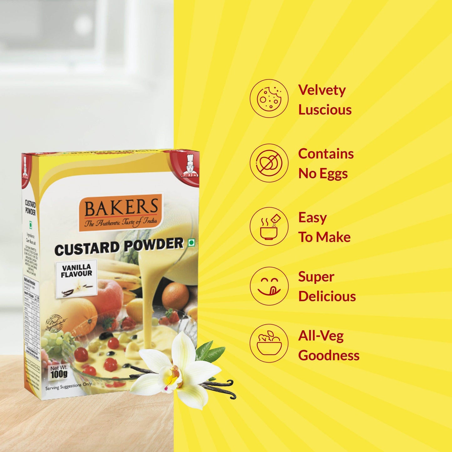 EXOTIC DESSERT COMBO 6 - BAKERS Custard Powder Vanilla Flavour 100 gm + BAKERS Jelly Crystals Orange Flavour 90 gm - Pluugin Store