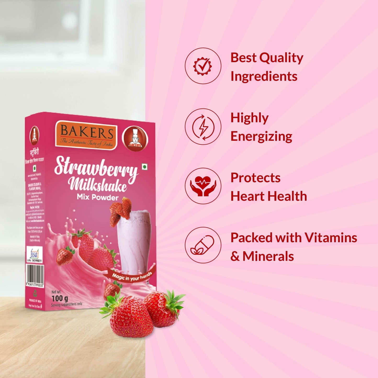BAKERS Milkshake Mix Powder Strawberry Flavour 100gm - Pluugin Store