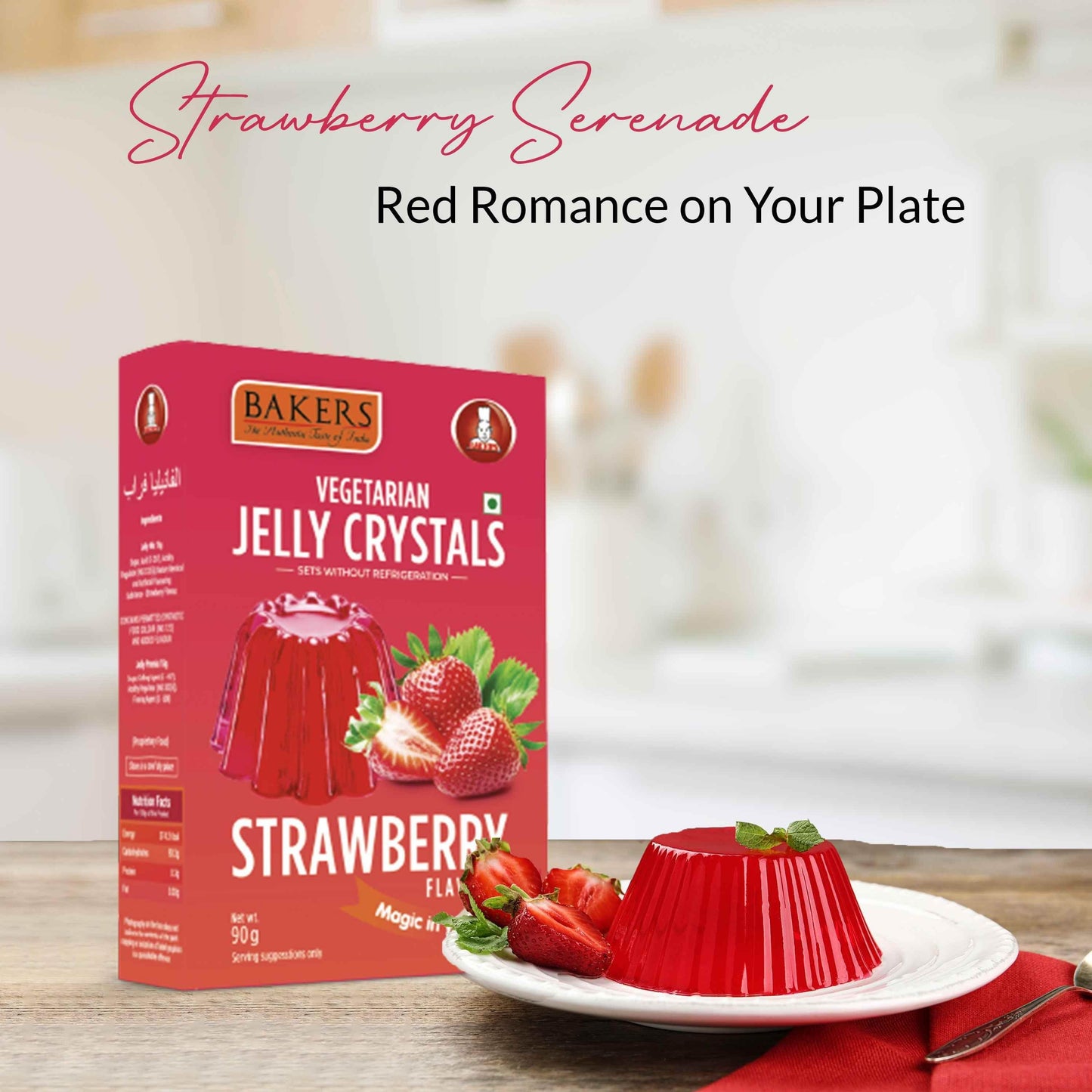 BAKERS Jelly Crystals Strawberry Flavour Pack of 3 (90 gm x 3) - Pluugin Store