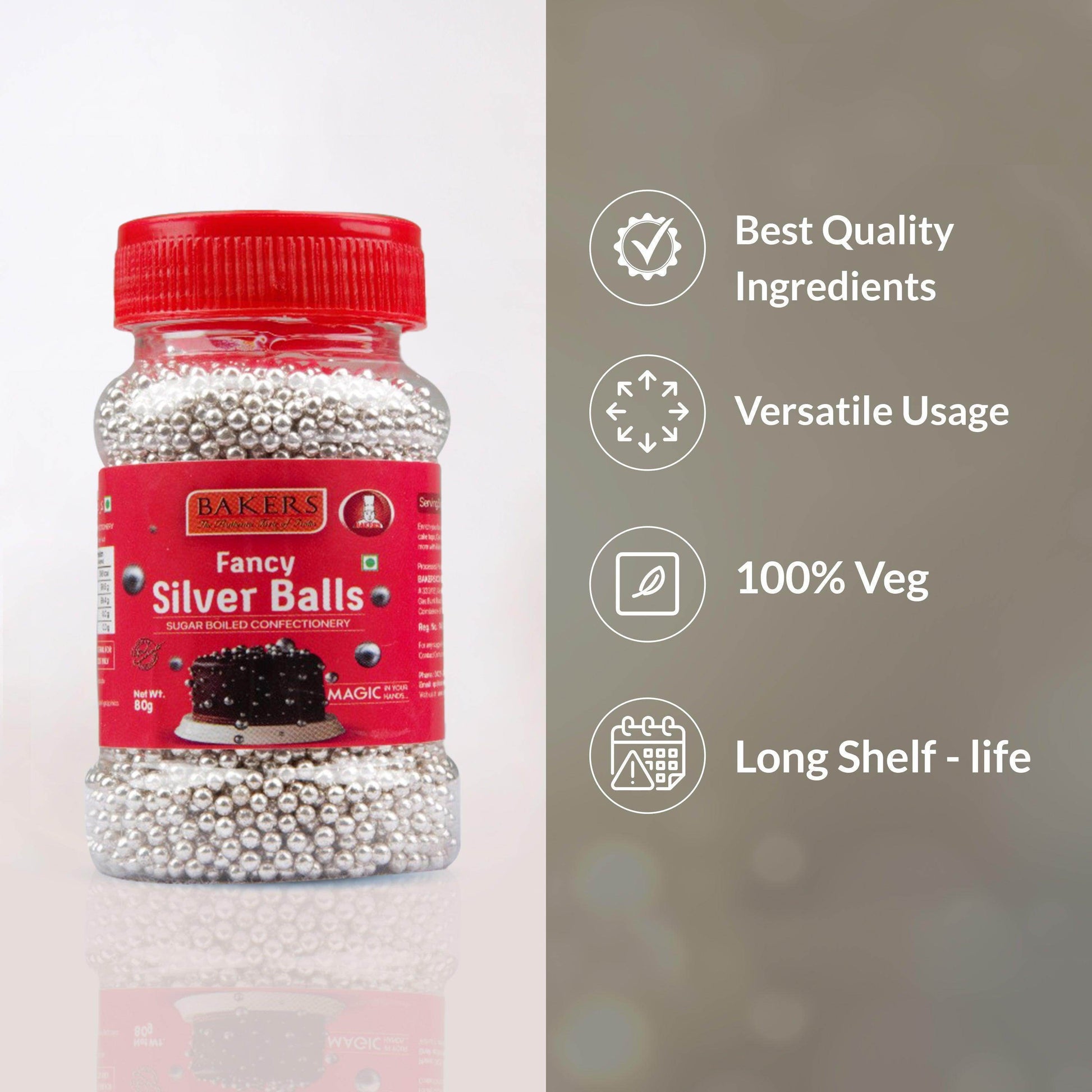 BAKERS Sprinklers Silver Balls Edible Silver Coated Granules Pack of 3 (80 gm x 3) - Pluugin Store