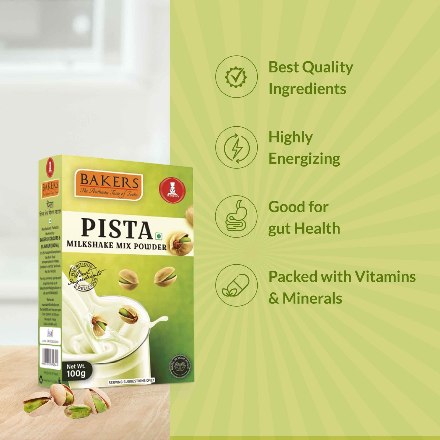 BAKERS Milkshake Mix Powder Pista Flavour 100gm - Pluugin Store