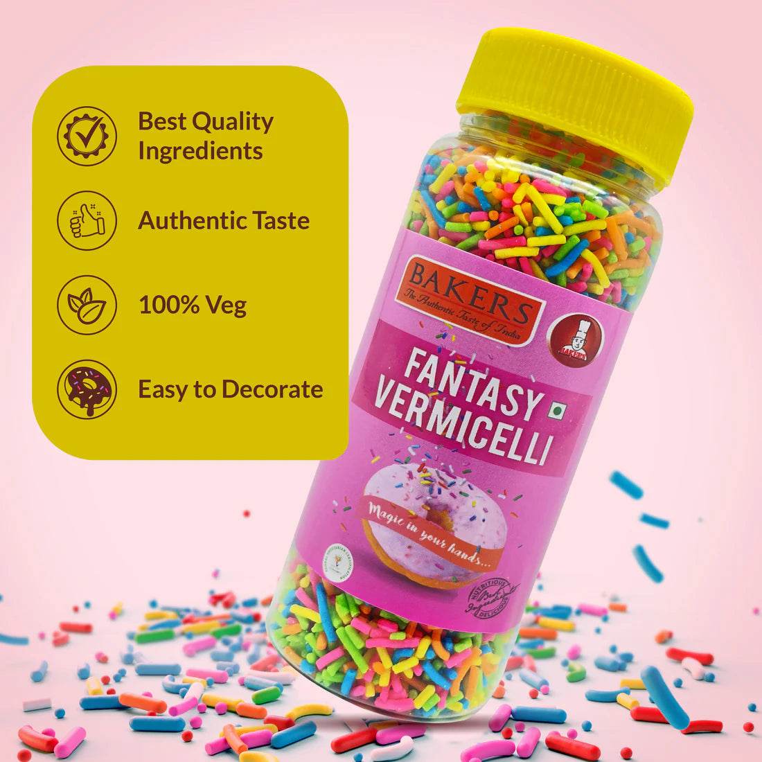 CAKE MAGIC COMBO 2 - BAKERS Sprinklers Silver Balls Edible Silver Coated Granules + Fantasy Vermicelli Chocolate + Fantasy Vermicelli - Pluugin Store