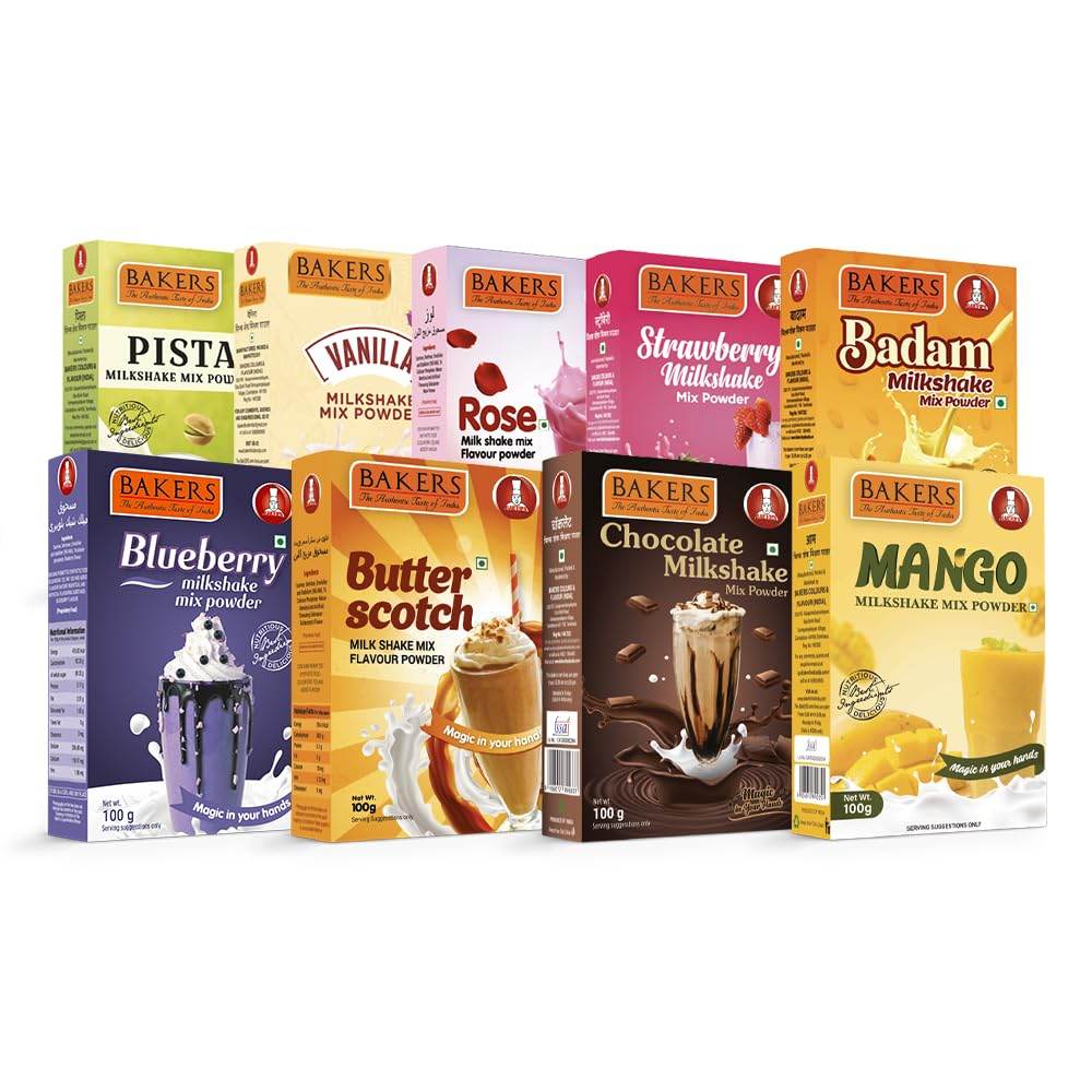 BAKERS Milkshake Mix Powder Flavour Pack of 9 (100 gm x 9) - Pluugin Store