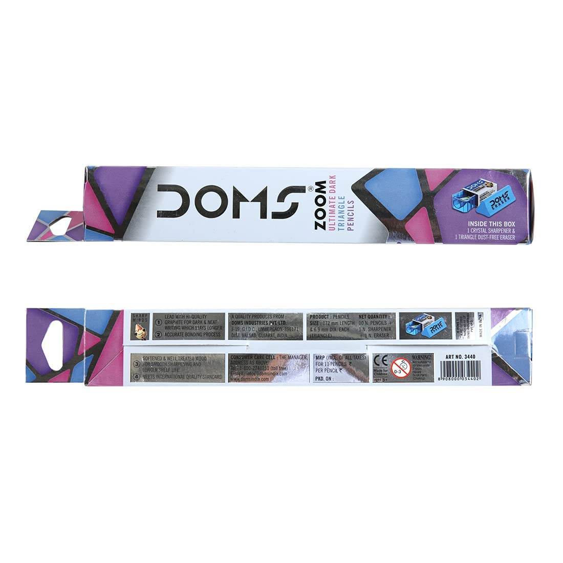 Doms Zoom Ultimate Dark Pencil Box Pack | Triangular Shape For Easy Holding & Comfort | Free Eraser & Sharpner With Each Box | Dark & Neat Handwriting | Pack Of 10 Pencils, Ink black - Pluugin Store