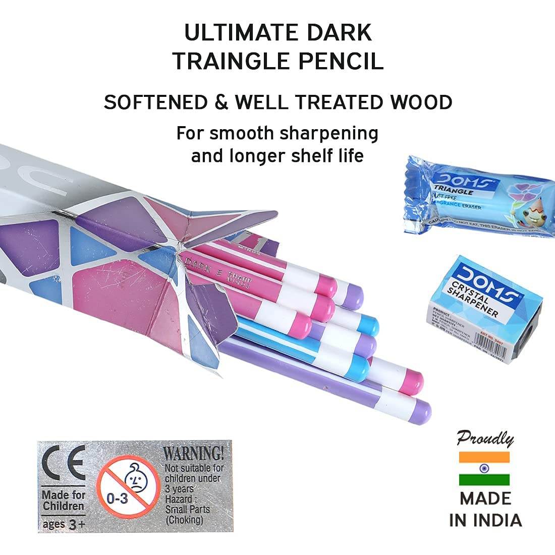 Doms Zoom Ultimate Dark Pencil Box Pack | Triangular Shape For Easy Holding & Comfort | Free Eraser & Sharpner With Each Box | Dark & Neat Handwriting | Pack Of 10 Pencils, Ink black - Pluugin Store