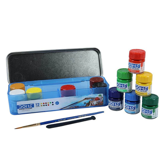 Doms 12 Shades Poster Colours | Rich & Vibrant Colors | Free Agigator & Brush Inside For Uniform Mixing | Non-Toxic & Safe For Childrens | Pack of 1 - Pluugin Store