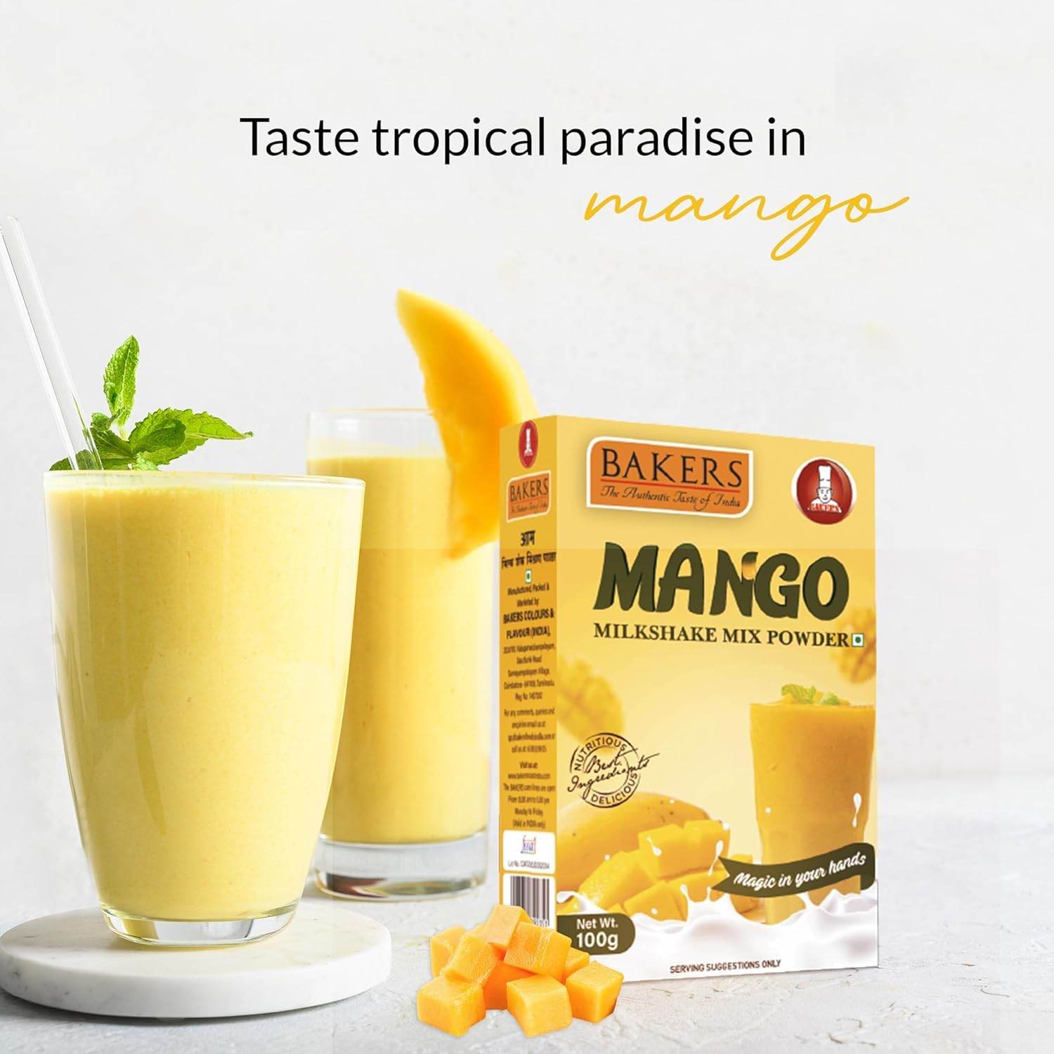 BAKERS Milk Shake Mix Pack of 6 | Butterscotch, Chocolate, Rose, Pista, Badam & Blueberry Flavour | Instant Premix | Smooth & Creamy | Easy to make | Combo of 6 (100 gm x 6) - Pluugin Store