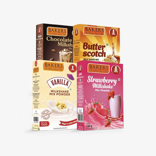 BAKERS Milk Shake Mix Pack of 4 | Chocolate, Butterscotch, Vanilla & Strawberry Flavour | Smooth as Silk | Instant Drink Mix | Smoother & Tastier | Combo of 4 (100 gm x 4) - Pluugin Store