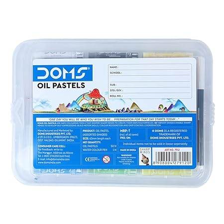 DOMS 50 Shades Oil Pastel With Case|Smooth Color Intermixing For Better Effect|Bright&Intense Colors|Free Scrapping Tool|Non-Toxic&Safe For Childrens|Pack Of 1|Multicolor - Pluugin Store