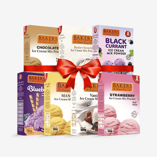 BAKERS Ice Cream Mix Powder - Black Currant + Blueberry + Butter Scotch + Chocolate + Strawberry + Vanilla + Mango Pack of 7 - Pluugin Store