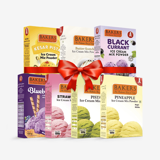 BAKERS Ice Cream Mix Powder - Black Currant + Blueberry + Butter Scotch + Kesar Pista + Pineapple + Pista + Strawberry Pack of 7 - Pluugin Store