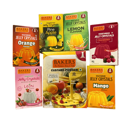 VANILLA CUSTARD 500 GM BAKERS Custard Powder Vanilla Flavour + Jelly Combo (90gm Each) - Pluugin Store