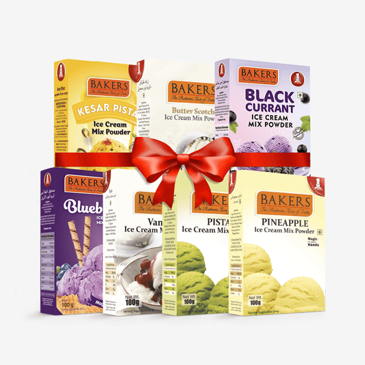 BAKERS Ice Cream Mix Powder - Black Currant + Blueberry + Butter Scotch + Kesar Pista + Pineapple + Pista + Vanilla Pack of 7 - Pluugin Store