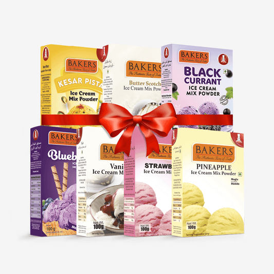 BAKERS Ice Cream Mix Powder - Black Currant + Blueberry + Butter Scotch + Kesar Pista + Pineapple + Strawberry + Vanilla Pack of 7 - Pluugin Store
