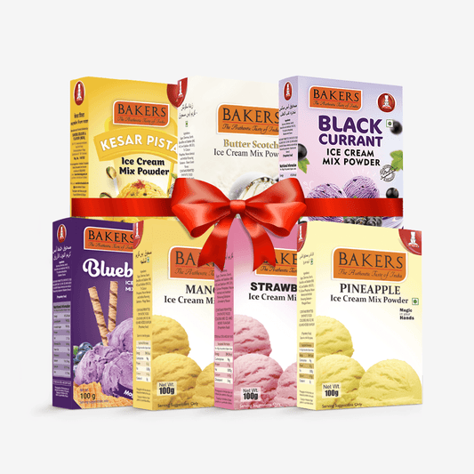 BAKERS Ice Cream Mix Powder - Black Currant + Blueberry + Butter Scotch + Kesar Pista + Pineapple + Strawberry + Mango Pack of 7 - Pluugin Store