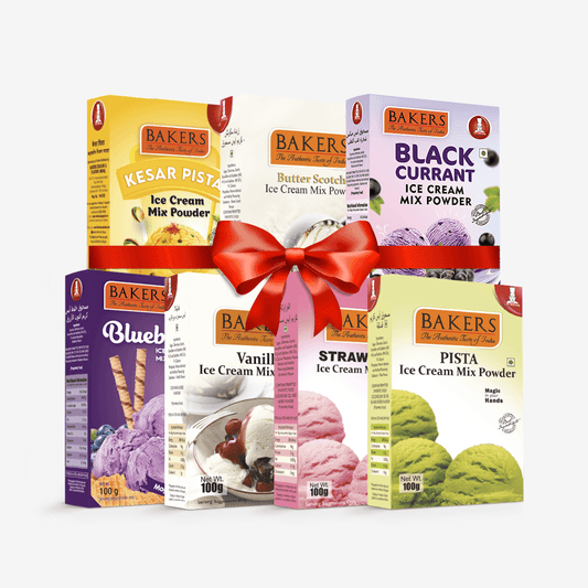 BAKERS Ice Cream Mix Powder - Black Currant + Blueberry + Butter Scotch + Kesar Pista + Pista + Strawberry + Vanilla Pack of 7 - Pluugin Store
