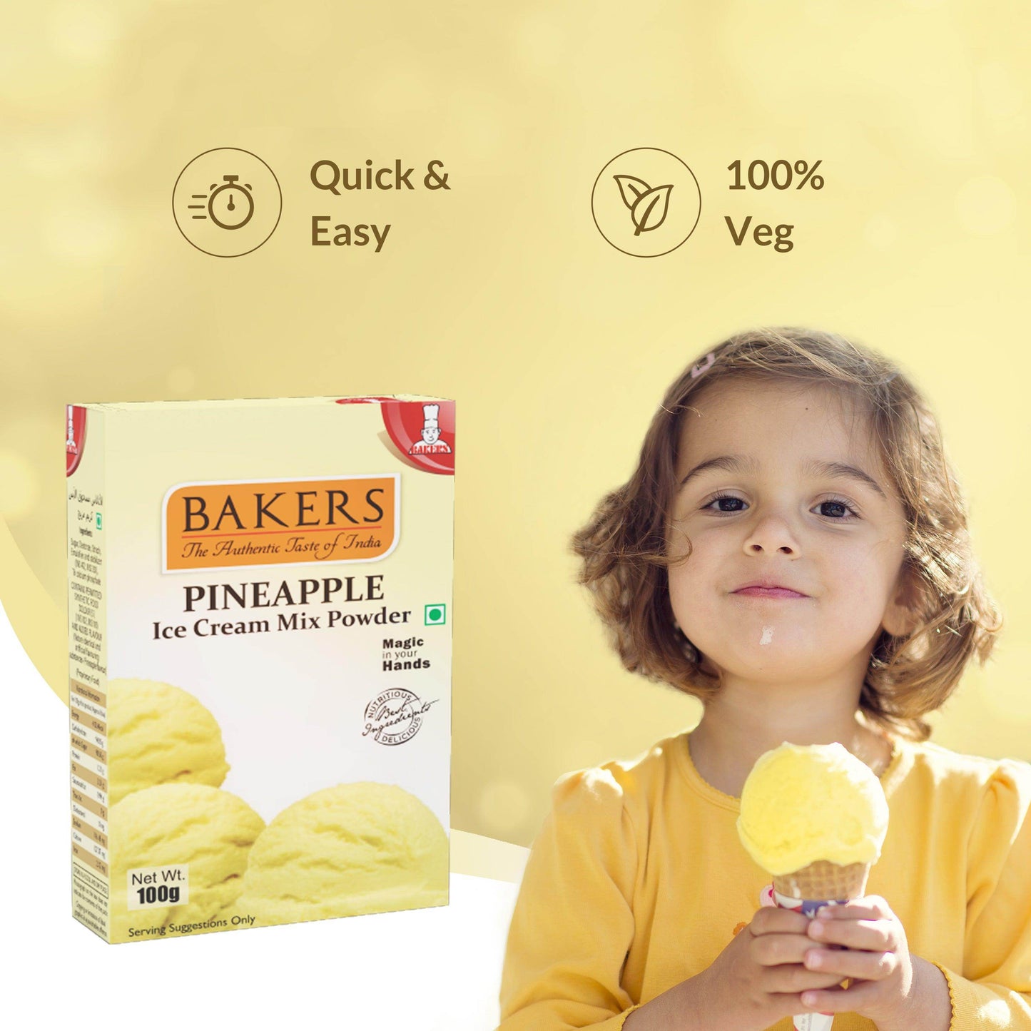 BAKERS Ice Cream Mix Powder Pineapple Flavour - Pluugin Store