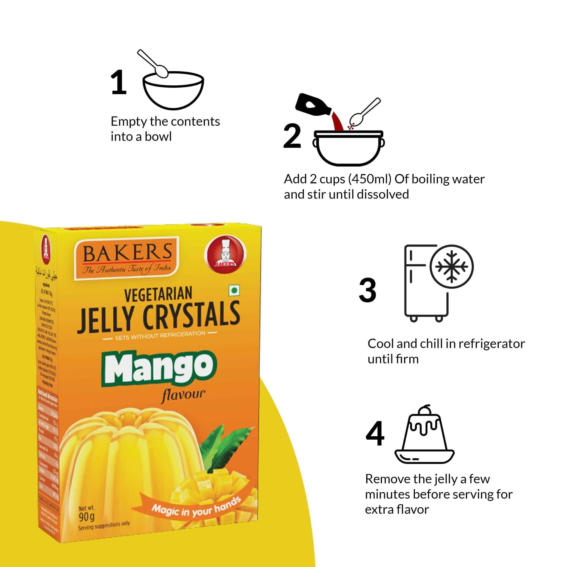 BAKERS Jelly Crystals Mango Flavour Pack of 3 (90 gm x 3) - Pluugin Store