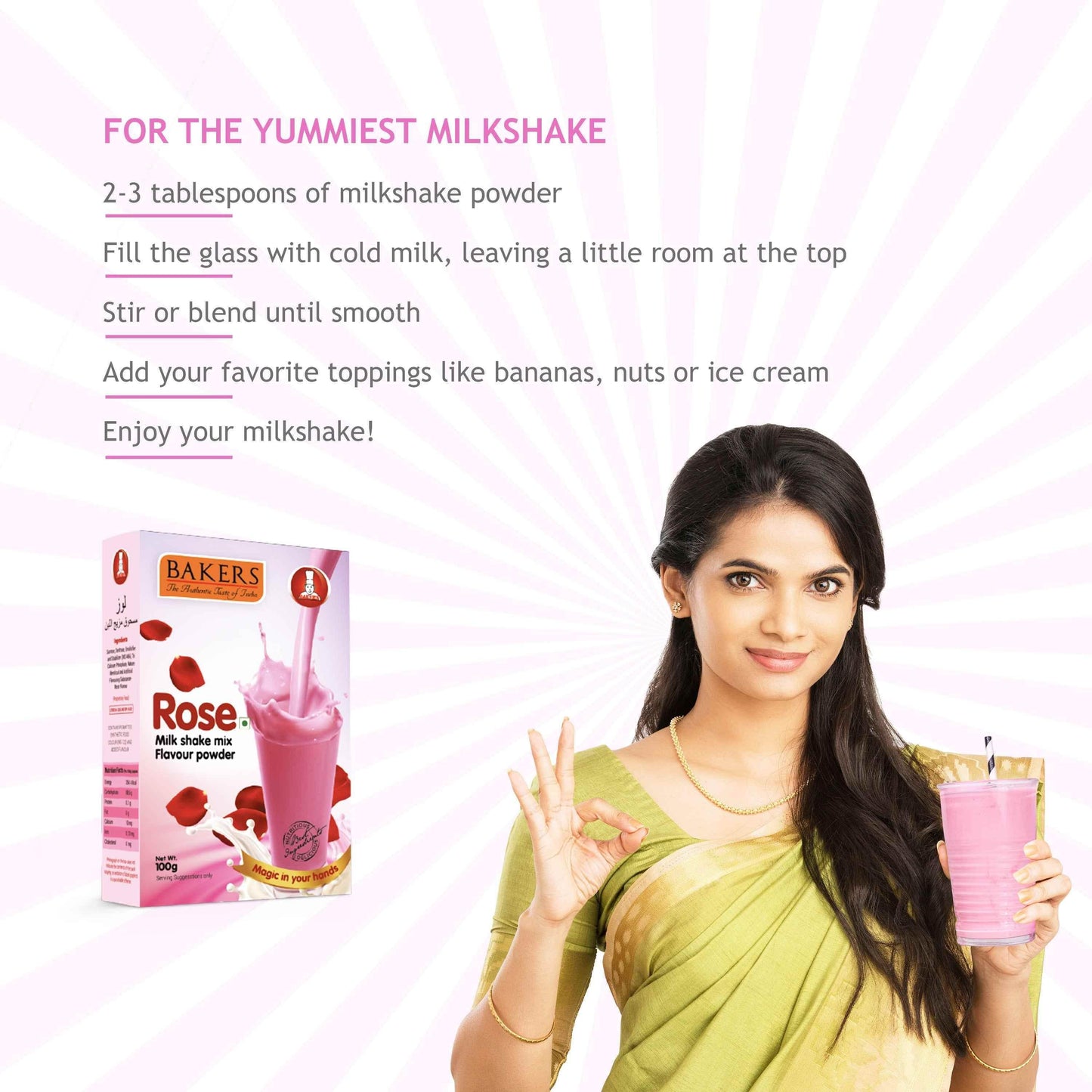 BAKERS Milkshake Mix Powder Rose Flavour 100gm - Pluugin Store