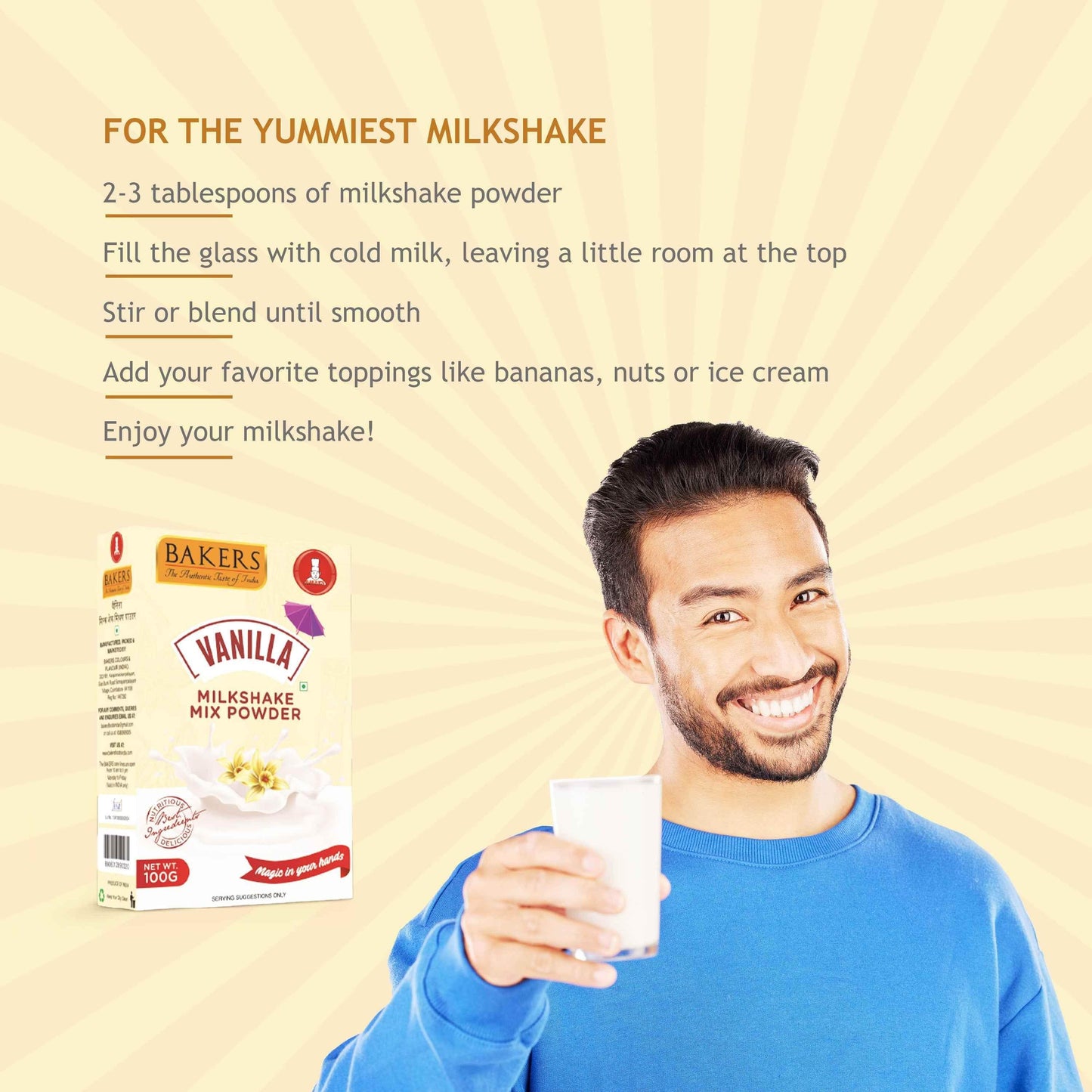 BAKERS Milkshake Mix Powder Vanilla Flavour 100gm - Pluugin Store
