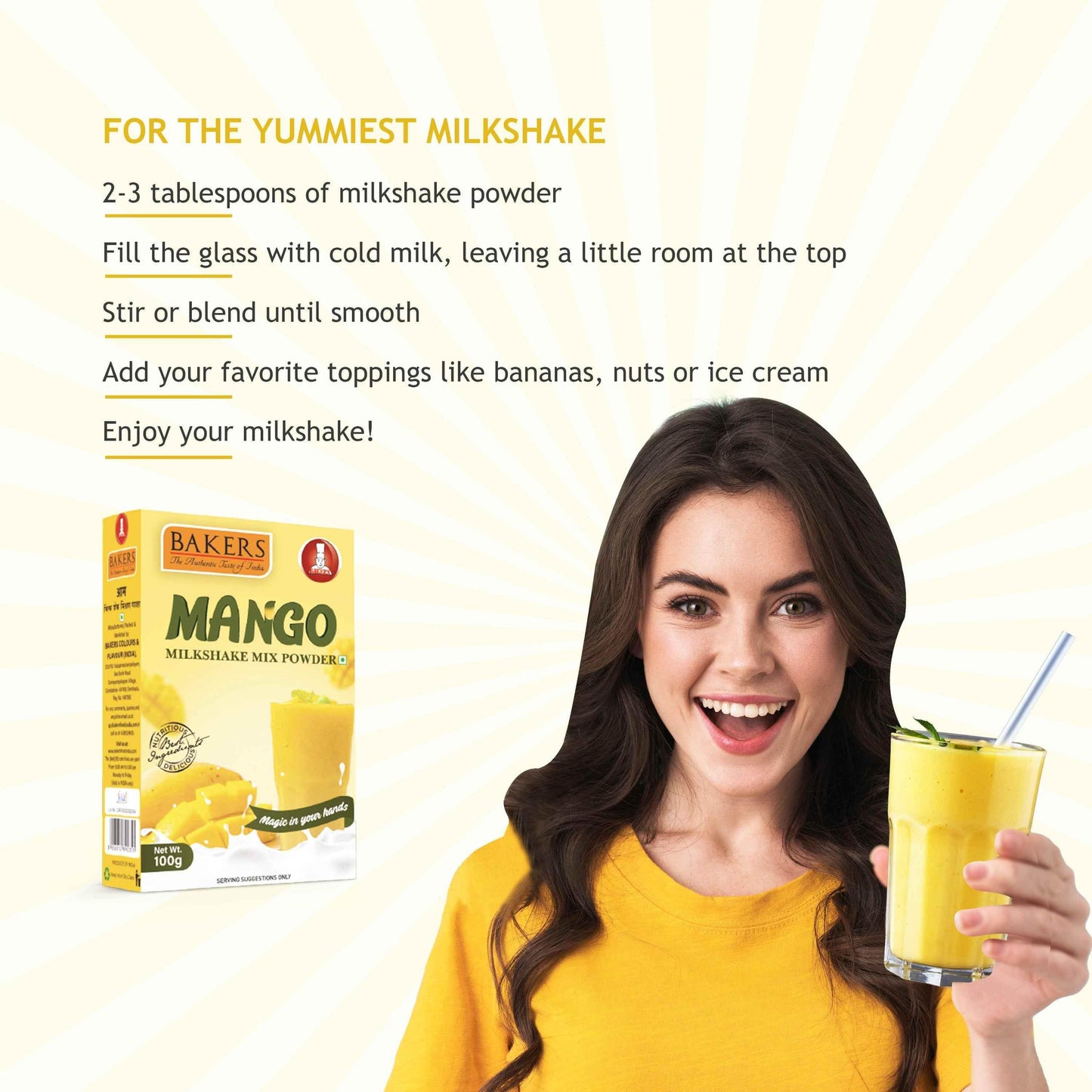 BAKERS Milkshake Mix Powder Mango Flavour 100gm - Pluugin Store