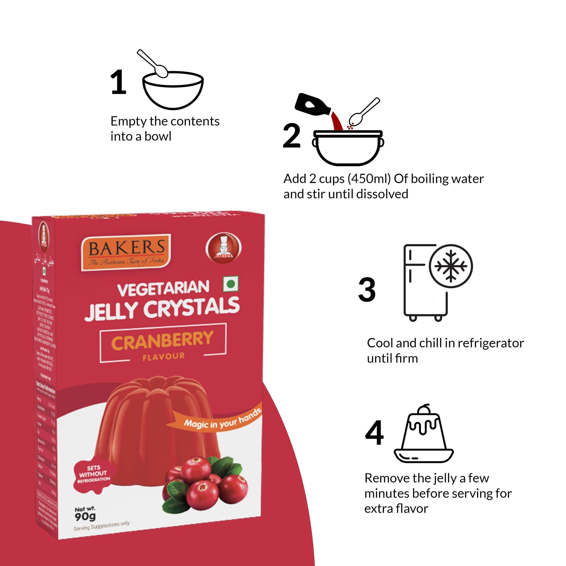 BAKERS Jelly Crystals Cranberry Flavour Pack of 3 (90 gm x 3) - Pluugin Store