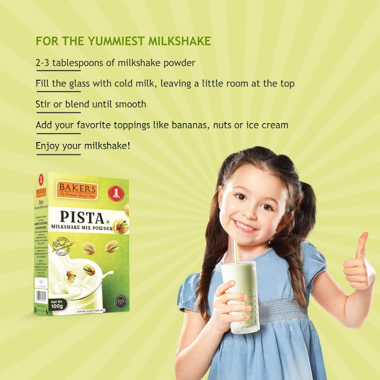 BAKERS Milkshake Mix Powder Pista Flavour 100gm - Pluugin Store