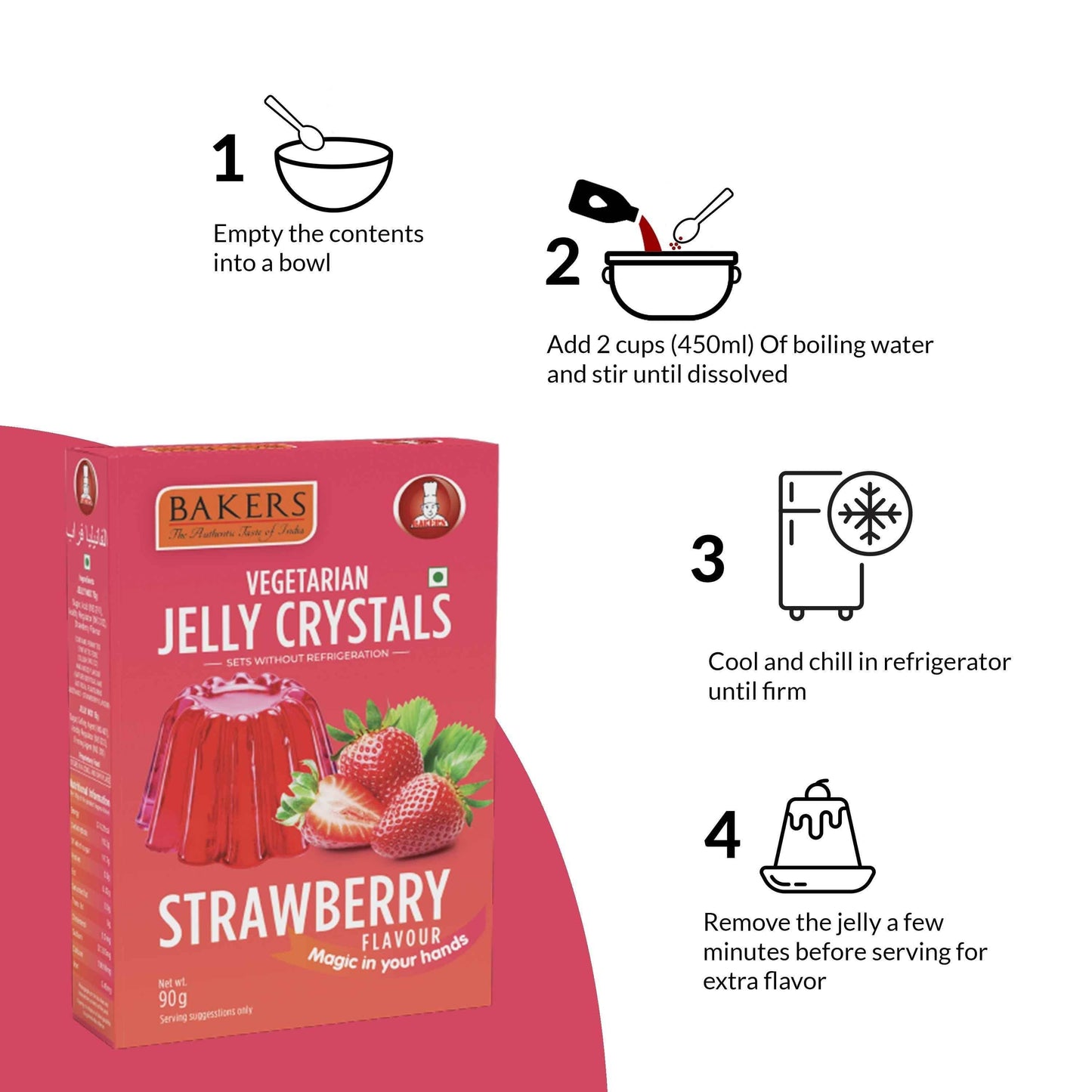 BAKERS Jelly Crystals Strawberry Flavour Pack of 3 (90 gm x 3) - Pluugin Store