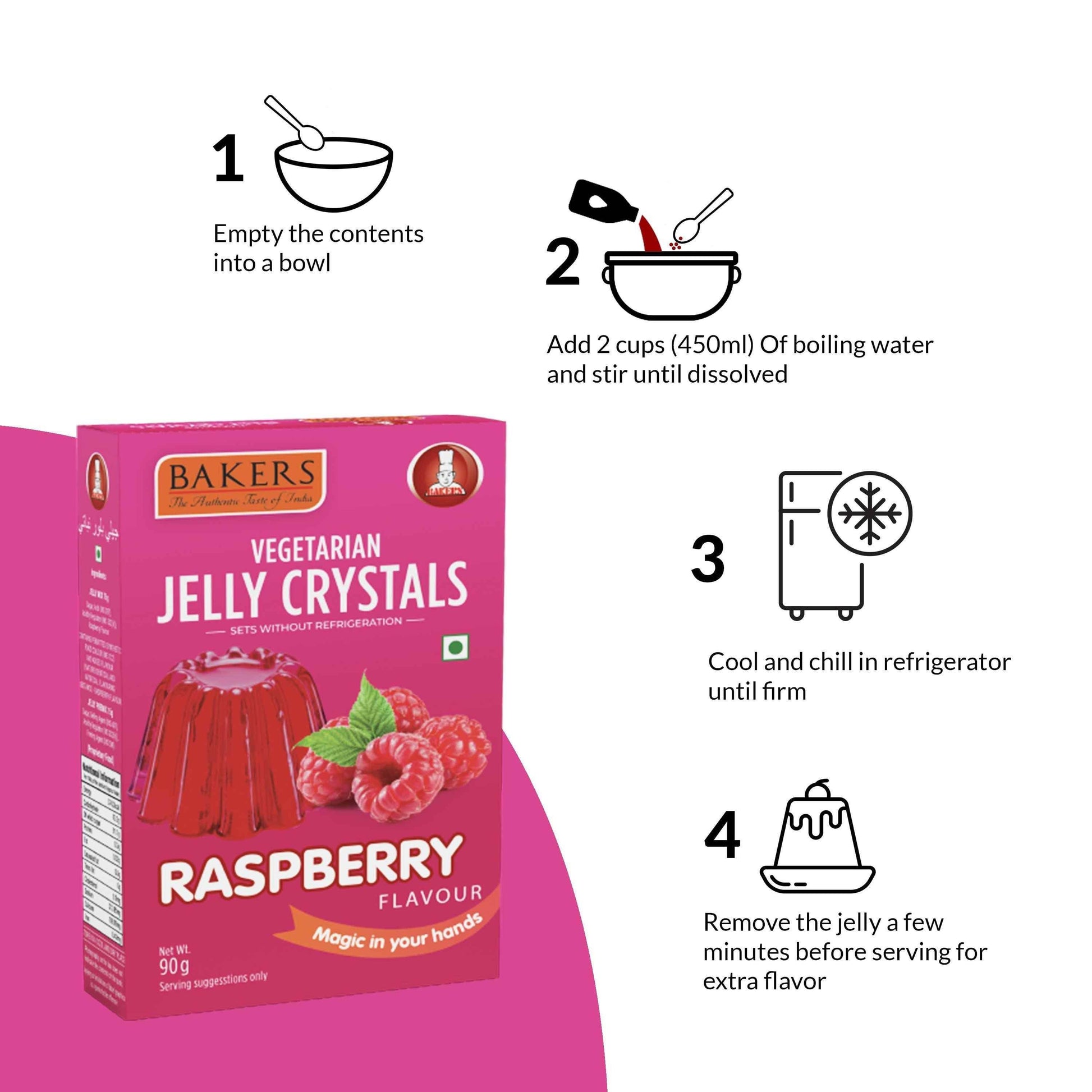 BAKERS Jelly Crystals Raspberry Flavour Pack of 3 (90 gm x 3) - Pluugin Store