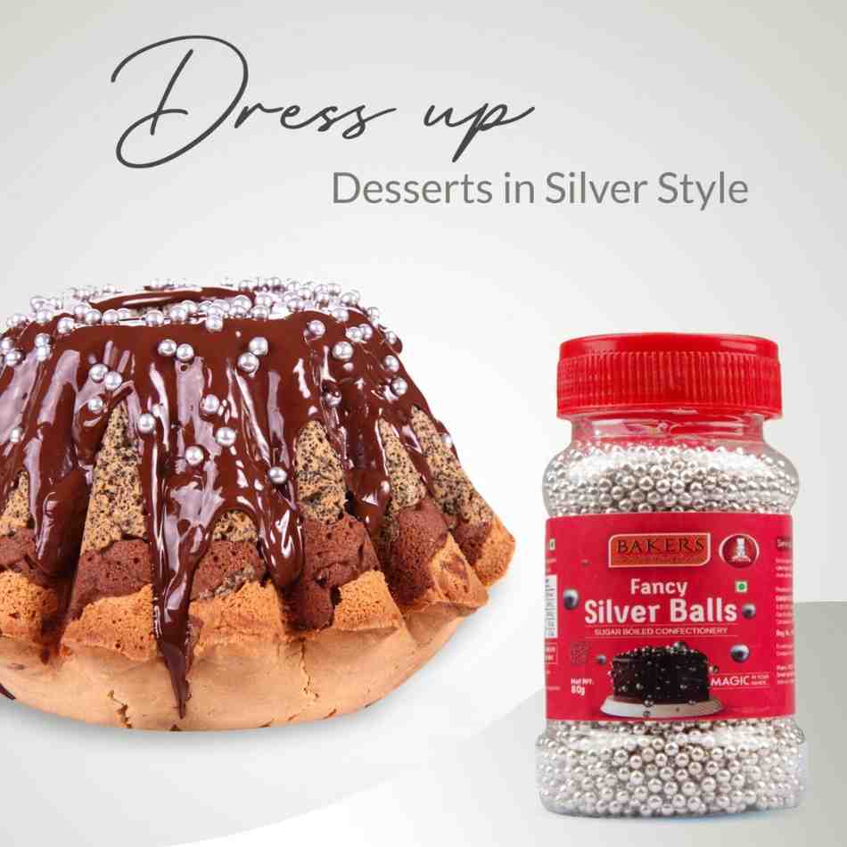 CAKE MAGIC COMBO 1 - BAKERS Sprinklers Silver Balls Edible Silver Coated Granules + Coloured Balls + Fantasy Vermicelli Chocolate Pluugin Store