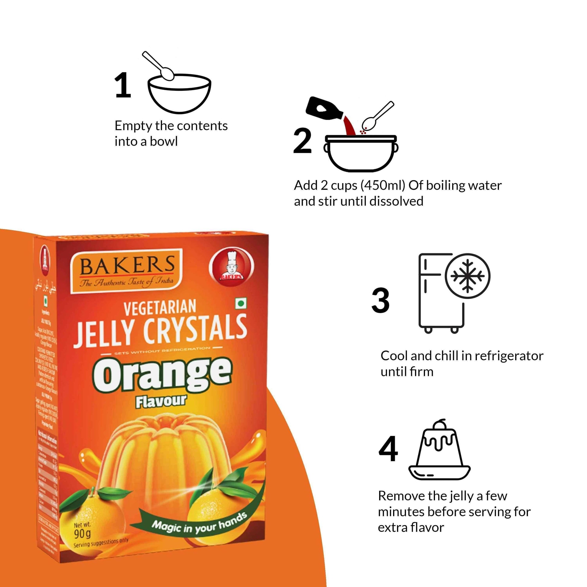 BAKERS Jelly Crystals Orange Flavour Pack of 3 (90 gm x 3) - Pluugin Store
