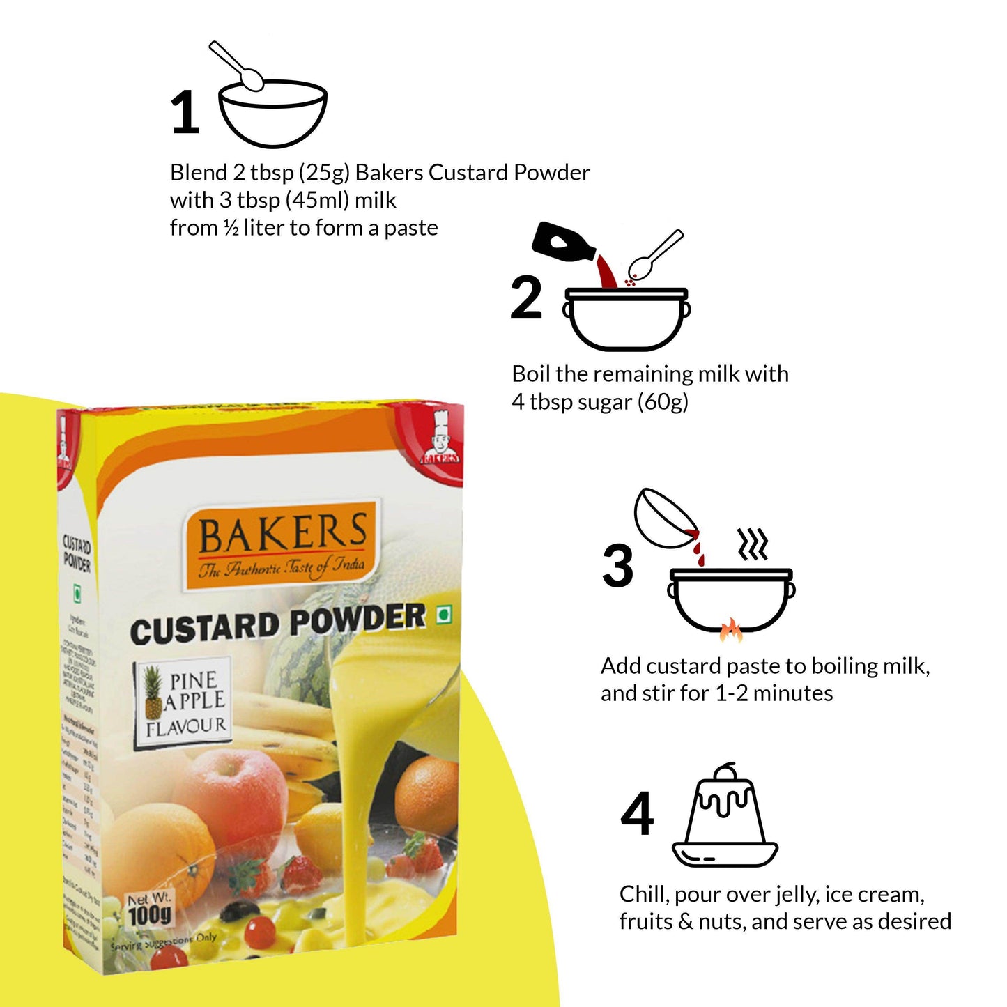 BAKERS Custard Powder Pine Apple Flavour - Pluugin Store