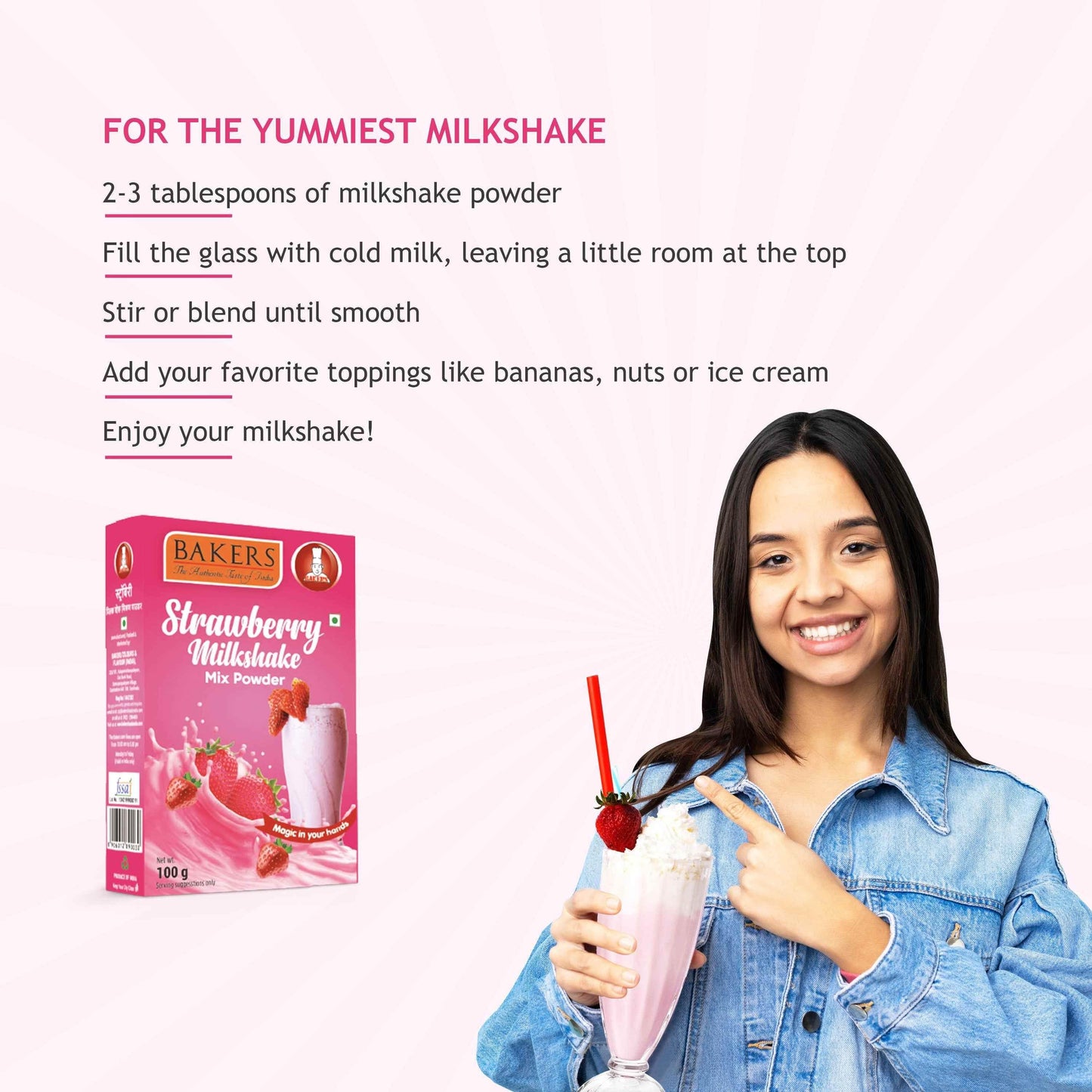 BAKERS Milkshake Mix Powder Strawberry Flavour 100gm - Pluugin Store