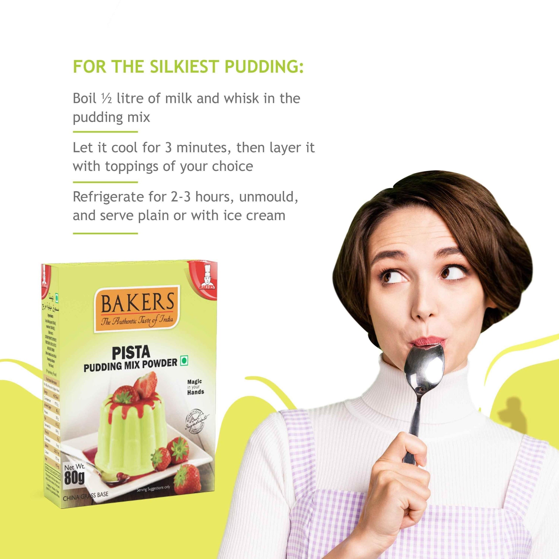 BAKERS Pudding Mix Powder Pista Flavour Pack of 3 (80 gm x 3) - Pluugin Store