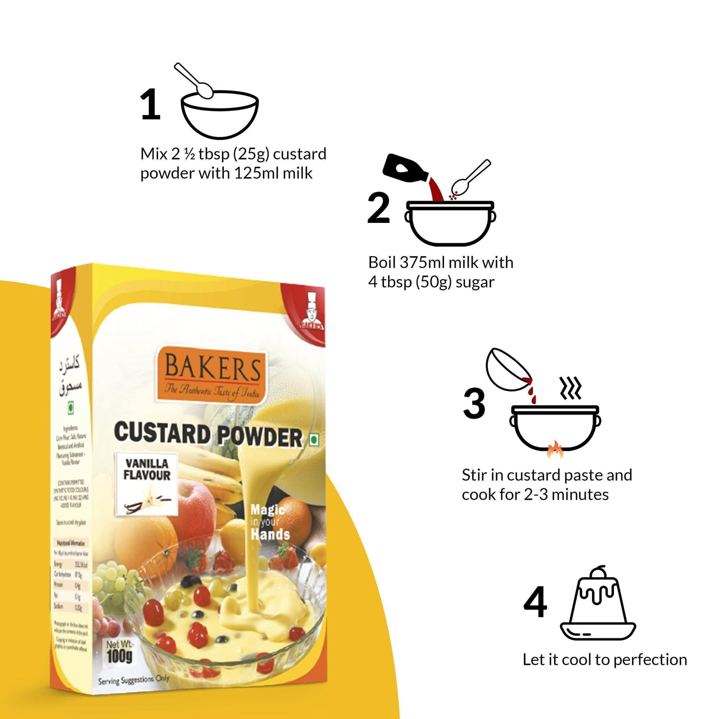 EXOTIC DESSERT COMBO 6 - BAKERS Custard Powder Vanilla Flavour 100 gm + BAKERS Jelly Crystals Orange Flavour 90 gm - Pluugin Store
