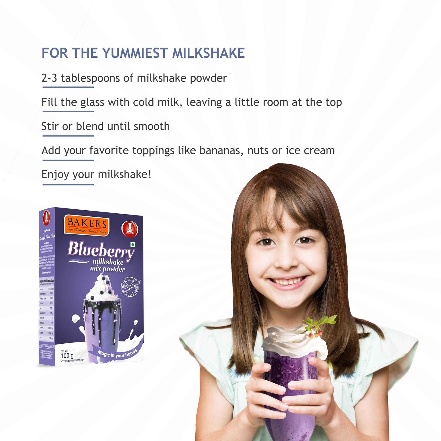 BAKERS Milkshake Mix Powder Blueberry Flavour 100gm - Pluugin Store