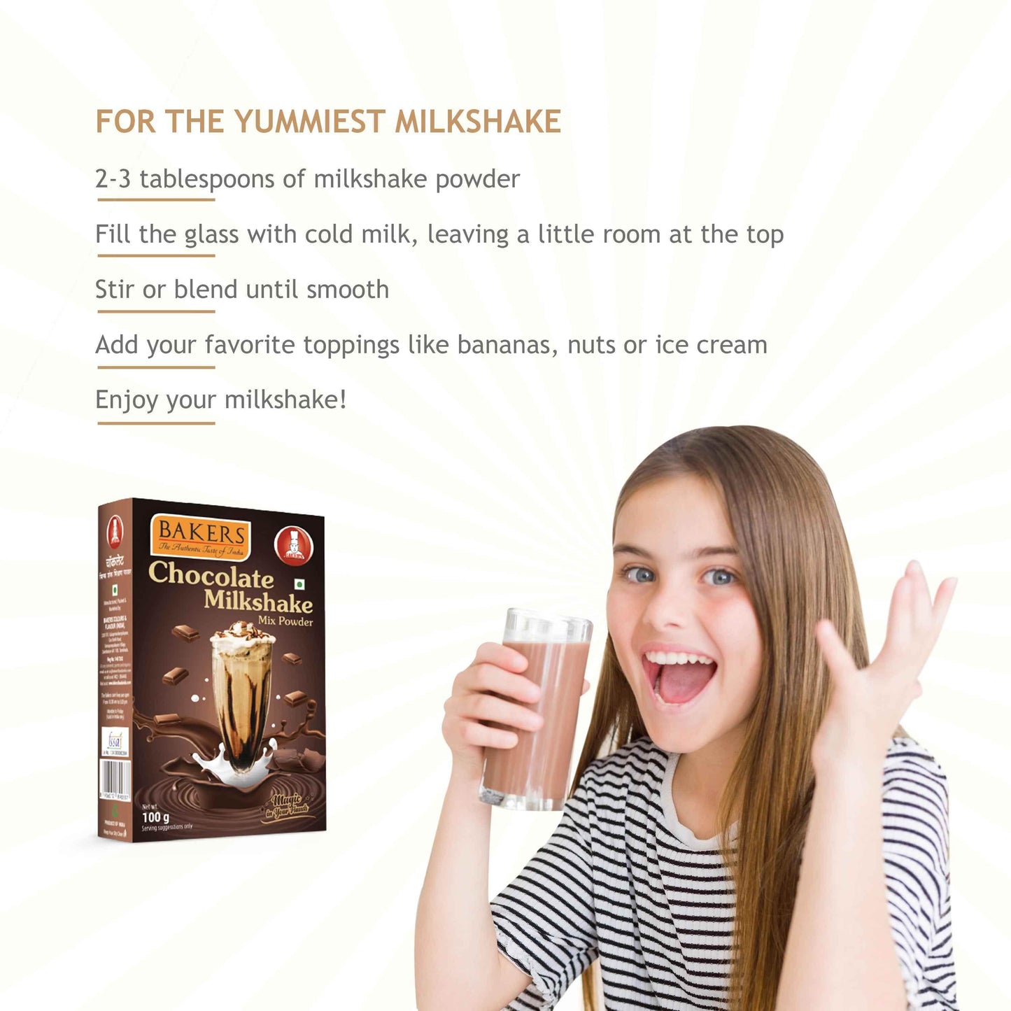Bakers Chocolate Milkshake Mix Powder 100gm - Pluugin Store
